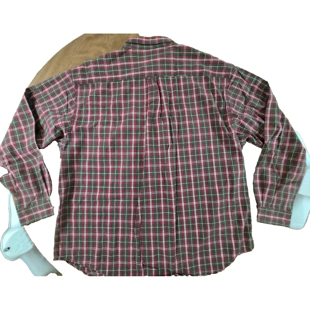 Eddie Bauer Shirt Men's 2XL Green Red Plaid Vintage Button Pockets Flannel XXL - Picture 4 of 5